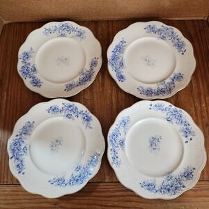 Vtg Smith Phillips China Semi Porcelain 9" Plates Blue Floral‎ Gold Scallop Trim